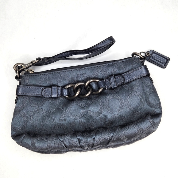 Vintage Coach Monogram Wristlet Clutch Purse Charcoal Grey - Picture 1 of 3